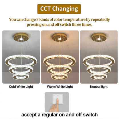 Crystal Chandelier - Luxury LED Dining Pendant Light With Chrome Clear Crystal - ZOOMNSTORE