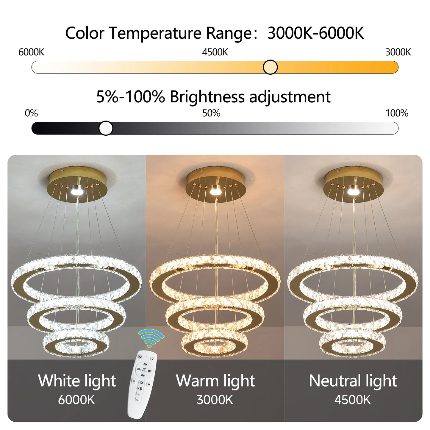 Crystal Chandelier - Luxury LED Dining Pendant Light With Chrome Clear Crystal - ZOOMNSTORE