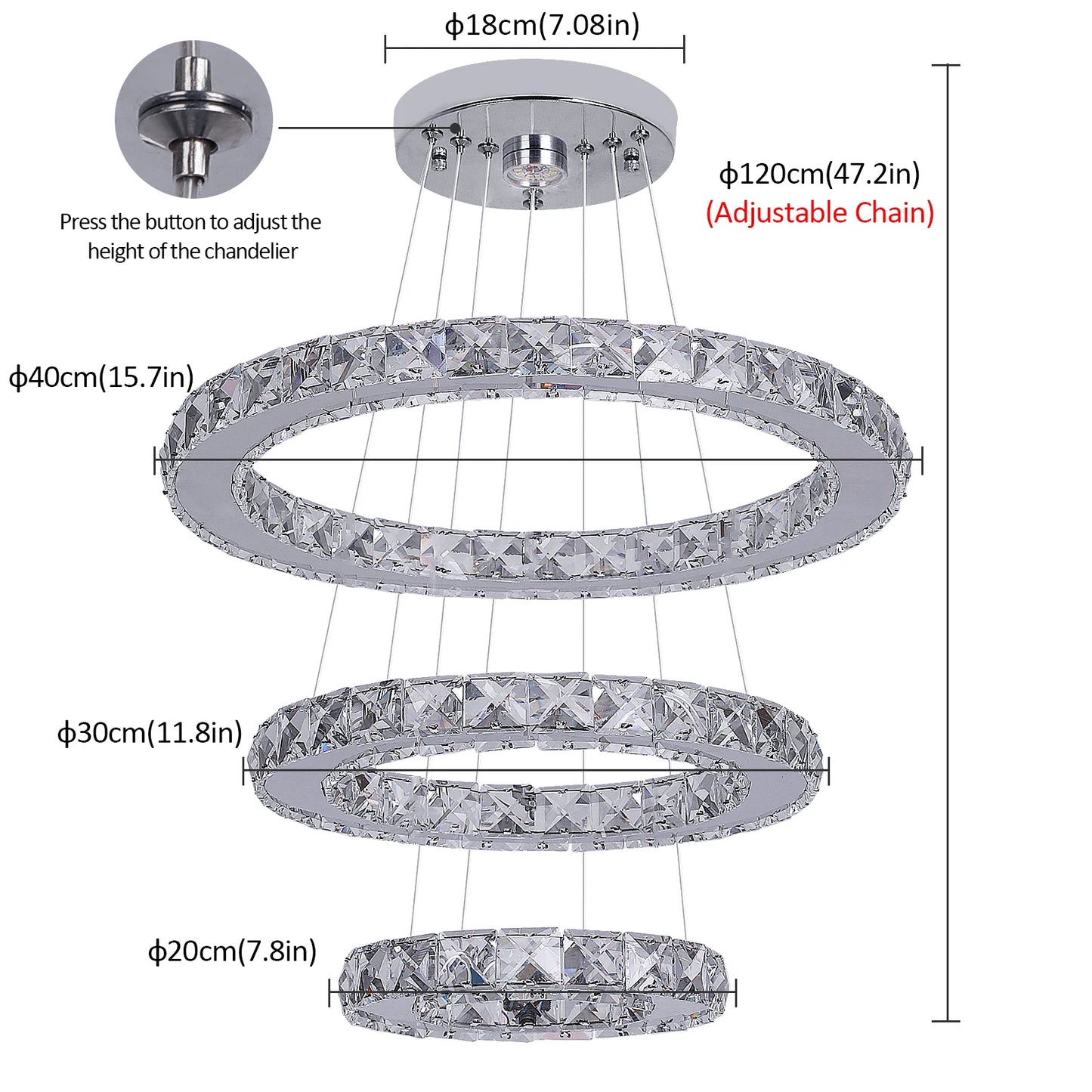 Crystal Chandelier - Luxury LED Dining Pendant Light With Chrome Clear Crystal - ZOOMNSTORE