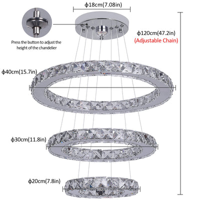 Crystal Chandelier - Luxury LED Dining Pendant Light With Chrome Clear Crystal - ZOOMNSTORE