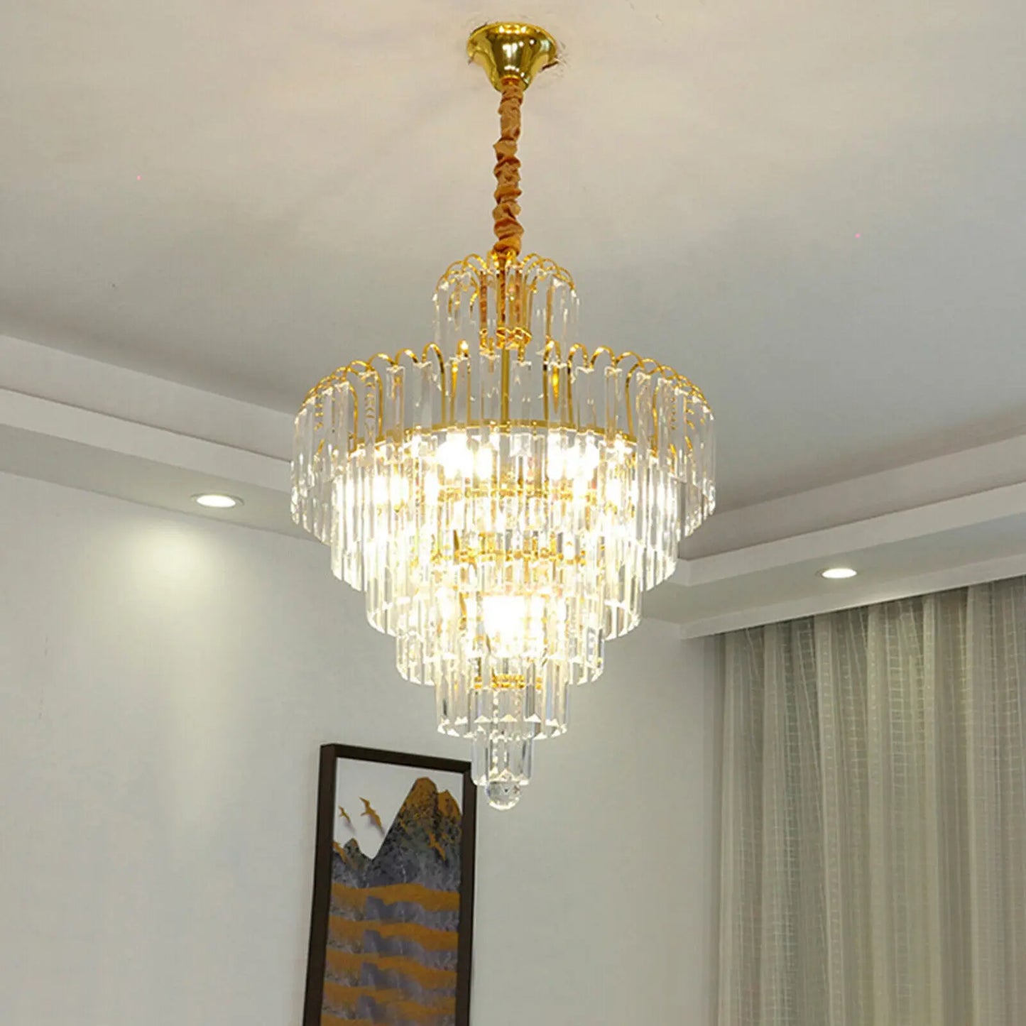 Crystal Chandelier - Modern Ceiling Light With K9 Crystal & Gold Pendant Lamp - ZOOMNSTORE