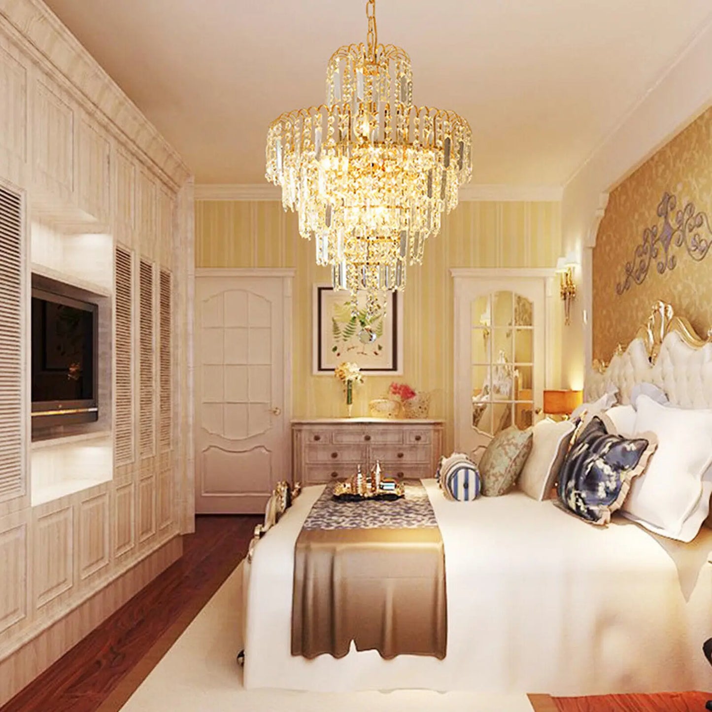 Crystal Chandelier - Modern Ceiling Light With K9 Crystal & Gold Pendant Lamp - ZOOMNSTORE