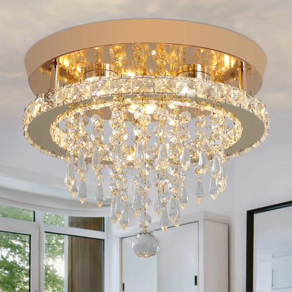 Crystal Chandelier - Modern Gold Ceiling Light With LED Flush Mount Fixture - ZOOMNSTORE