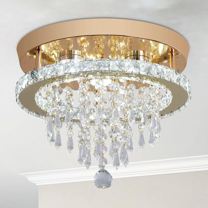 Crystal Chandelier - Modern Gold Ceiling Light With LED Flush Mount Fixture - ZOOMNSTORE