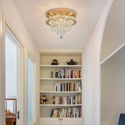 Crystal Chandelier - Modern Gold Ceiling Light With LED Flush Mount Fixture - ZOOMNSTORE