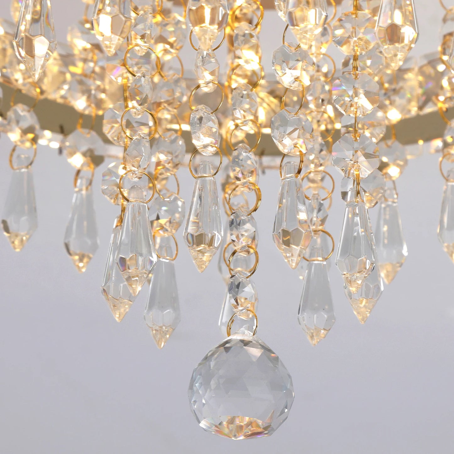 Crystal Chandelier - Modern Gold Ceiling Light With LED Flush Mount Fixture - ZOOMNSTORE