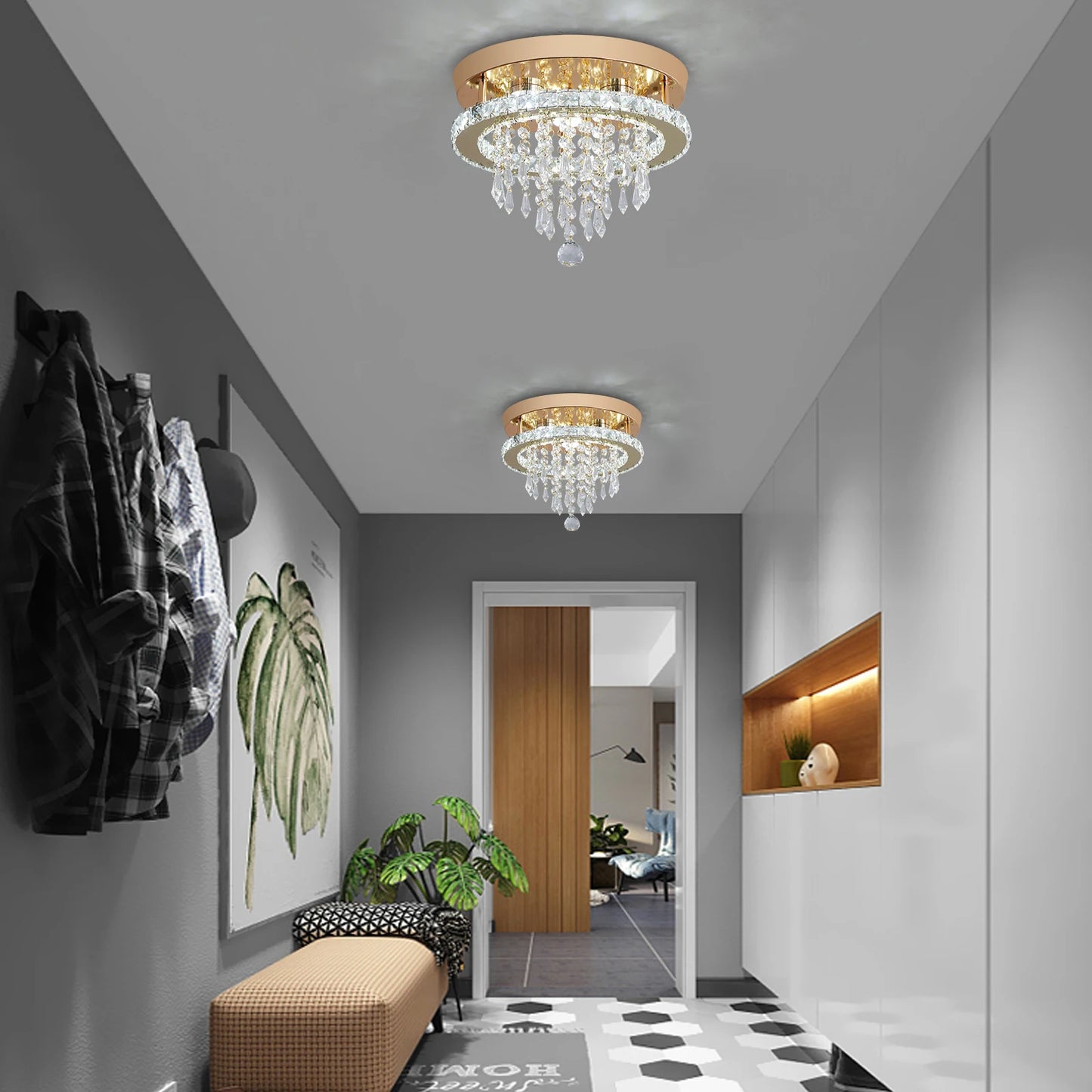 Crystal Chandelier - Modern Gold Ceiling Light With LED Flush Mount Fixture - ZOOMNSTORE