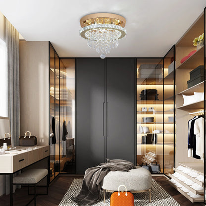 Crystal Chandelier - Modern Gold Ceiling Light With LED Flush Mount Fixture - ZOOMNSTORE