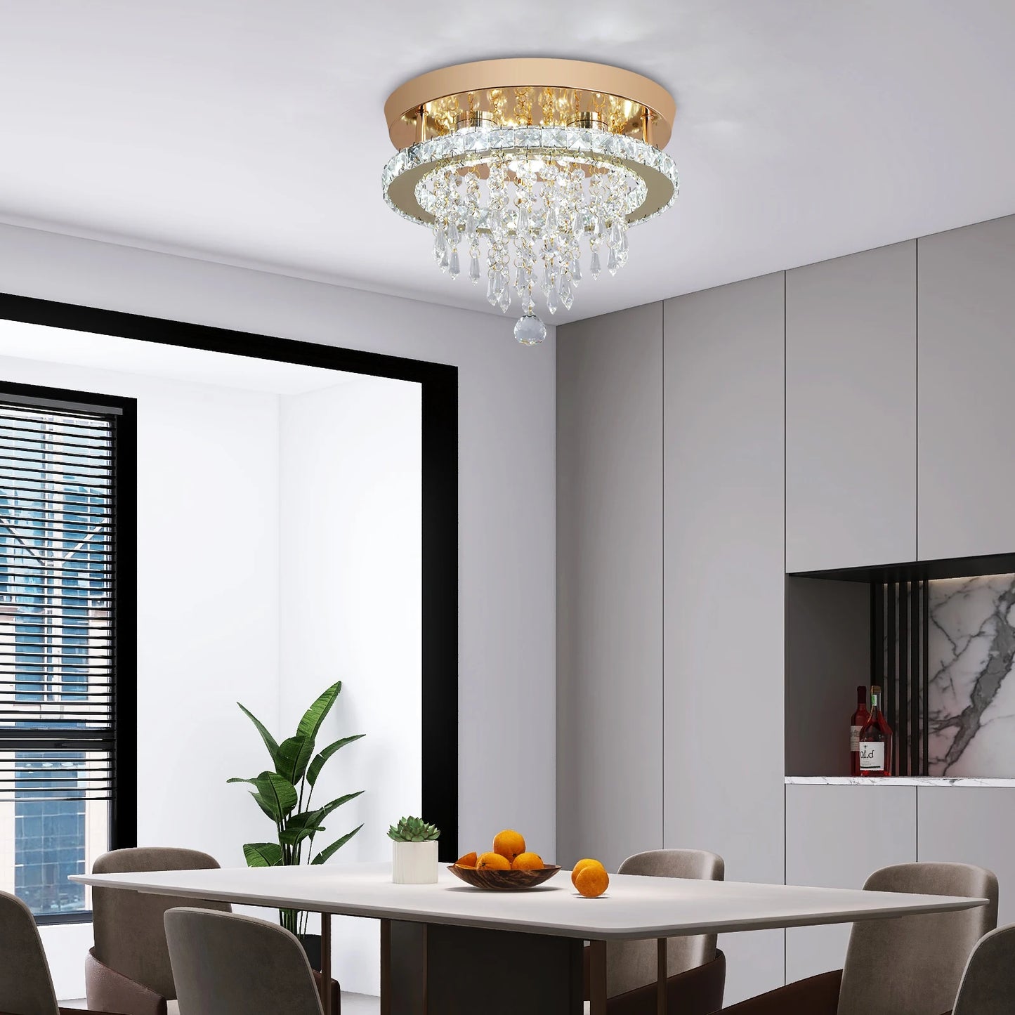 Crystal Chandelier - Modern Gold Ceiling Light With LED Flush Mount Fixture - ZOOMNSTORE