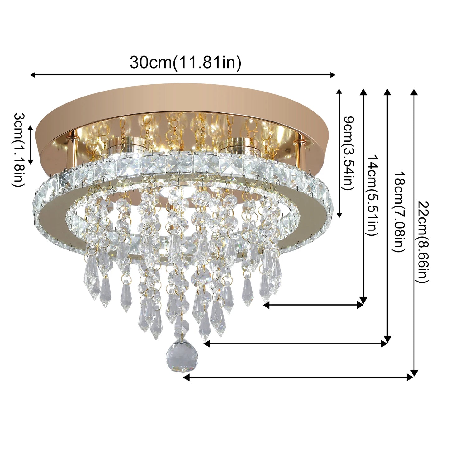 Crystal Chandelier - Modern Gold Ceiling Light With LED Flush Mount Fixture - ZOOMNSTORE