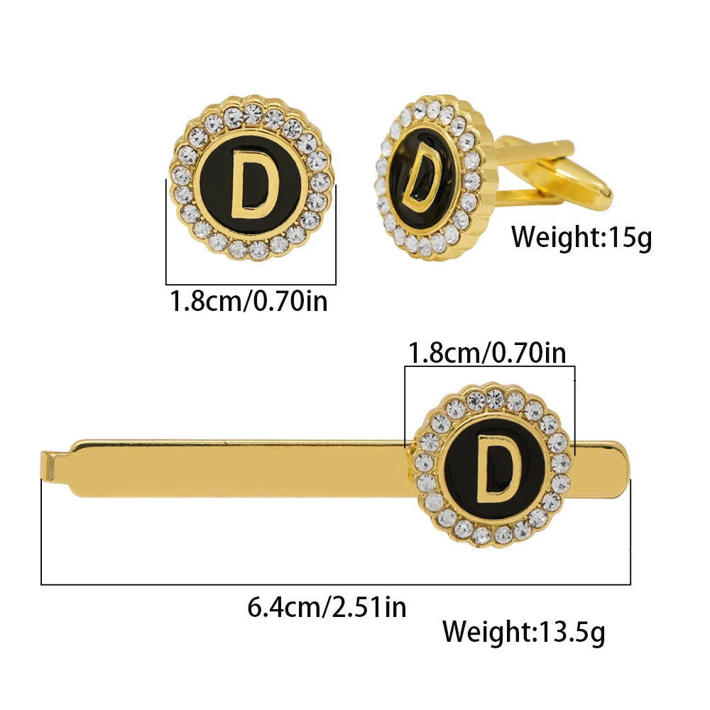 Alphabet Cufflinks A-Z - Crystal Rhinestone Round Initials for Mens Tuxedo Shirts - ZOOMNSTORE