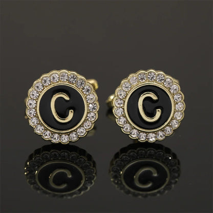 Alphabet Cufflinks A-Z - Crystal Rhinestone Round Initials for Mens Tuxedo Shirts - ZOOMNSTORE