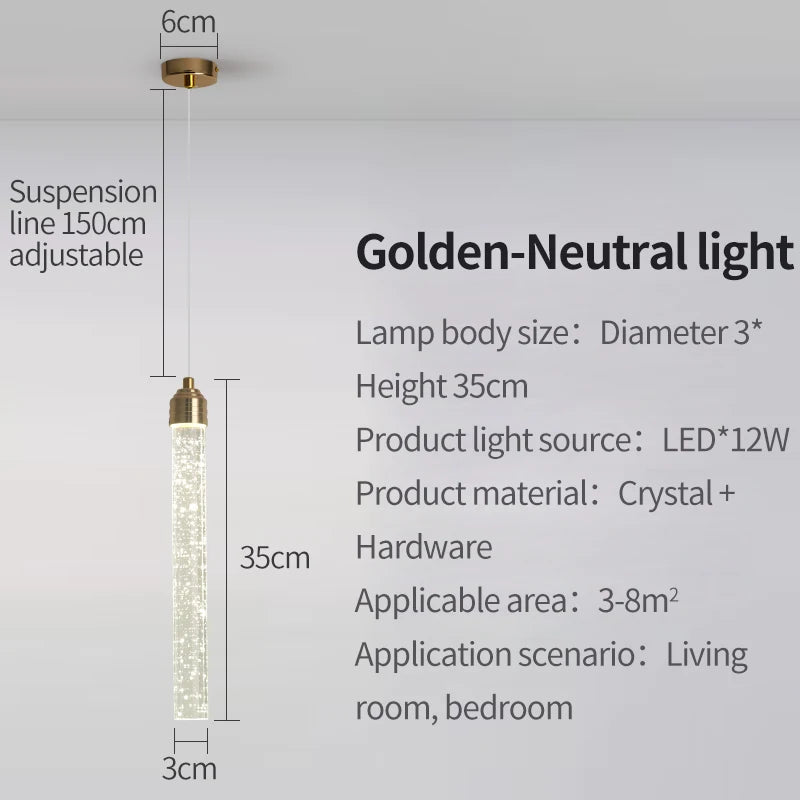 Luxury Crystal Pendant Light - Modern Gold Hanging Lamp for Living Room Bedroom Dining Room Decor - ZOOMNSTORE
