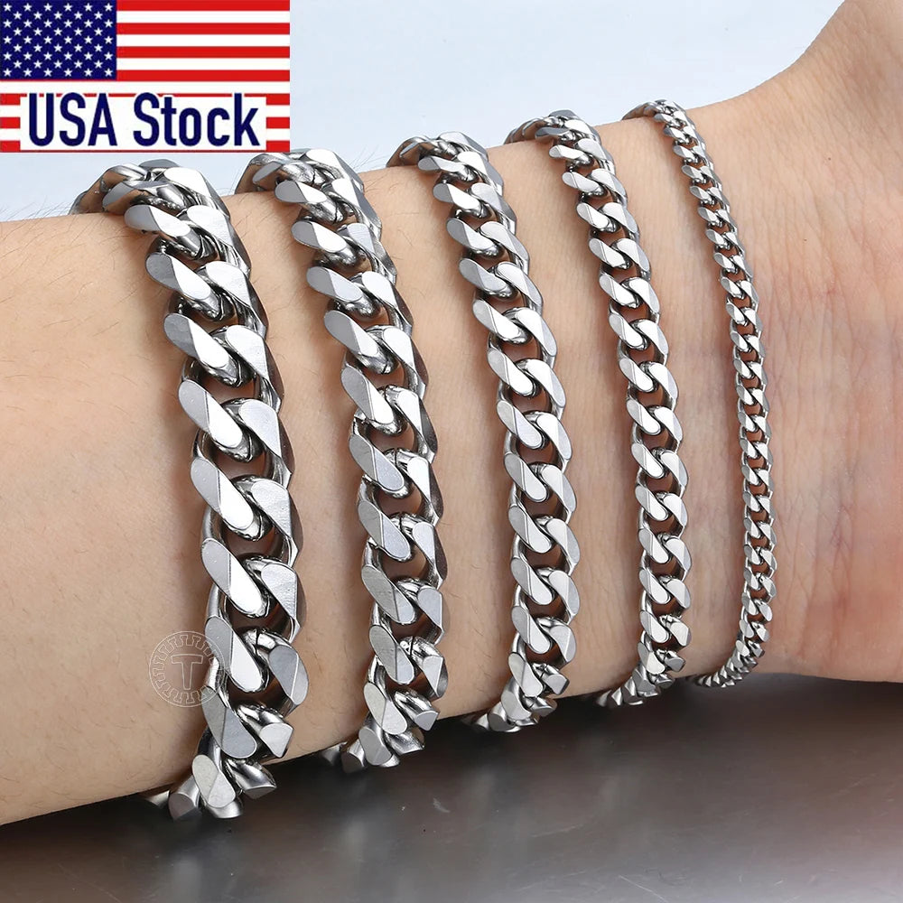 Mens Stainless Steel Curb Cuban Link Bracelet - Black  Gold Silver Color Womens Jewelry KBM03 - ZOOMNSTORE