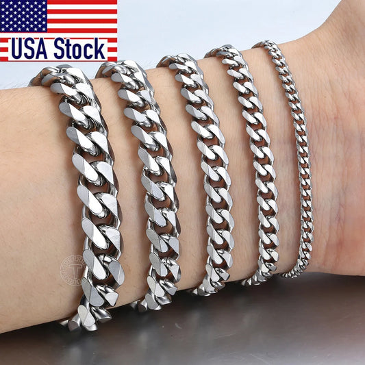 Mens Stainless Steel Curb Cuban Link Bracelet - Black  Gold Silver Color Womens Jewelry KBM03 - ZOOMNSTORE