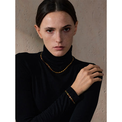 Yhpup Exquisite Colorful Cubic Zirconia Luxury Cast Chain Necklace Bracelet for Women Stainless Steel Waterproof Jewelry Gift - ZOOMNSTORE