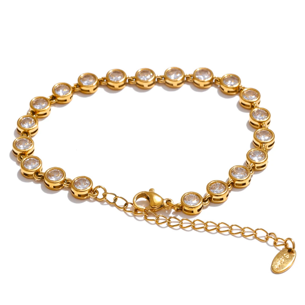 Yhpup Exquisite Colorful Cubic Zirconia Luxury Cast Chain Necklace Bracelet for Women Stainless Steel Waterproof Jewelry Gift - ZOOMNSTORE