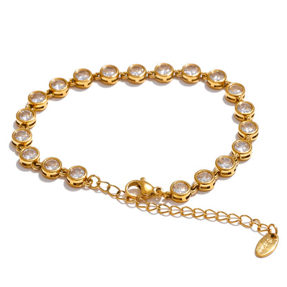 Yhpup Exquisite Colorful Cubic Zirconia Luxury Cast Chain Necklace Bracelet for Women Stainless Steel Waterproof Jewelry Gift - ZOOMNSTORE