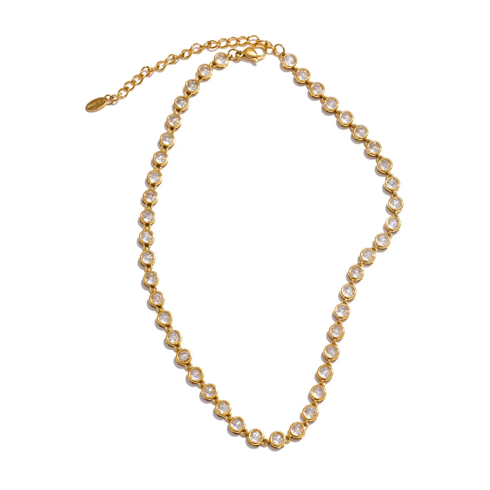 Yhpup Exquisite Colorful Cubic Zirconia Luxury Cast Chain Necklace Bracelet for Women Stainless Steel Waterproof Jewelry Gift - ZOOMNSTORE