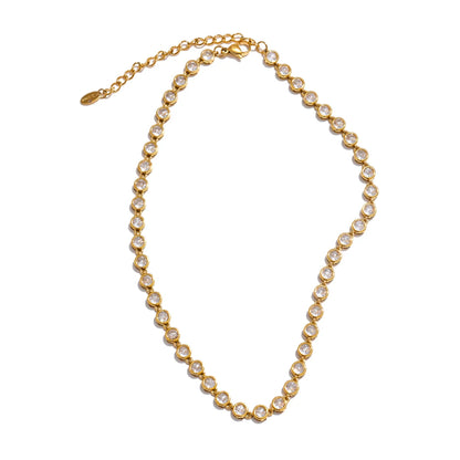 Yhpup Exquisite Colorful Cubic Zirconia Luxury Cast Chain Necklace Bracelet for Women Stainless Steel Waterproof Jewelry Gift - ZOOMNSTORE