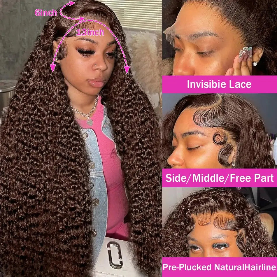 Curly Lace Front Wig - 13x4 Lace Frontal Brazilian Human Hair Wigs, Pre Plucked Hairline - ZOOMNSTORE