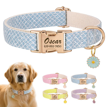Custom Engraved Dog Collar - Bling Nylon Collar with Flower Tag for Small Medium Dogs and Cats - ZOOMNSTORE