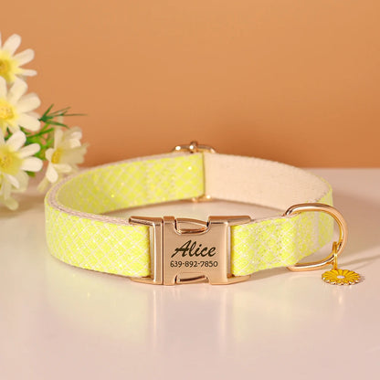 Custom Engraved Dog Collar - Bling Nylon Collar with Flower Tag for Small Medium Dogs and Cats - ZOOMNSTORE