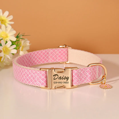 Custom Engraved Dog Collar - Bling Nylon Collar with Flower Tag for Small Medium Dogs and Cats - ZOOMNSTORE