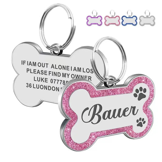 Custom Double-Sided Pet ID Tag - Glitter Name Pendant for Dogs  Cats - ZOOMNSTORE