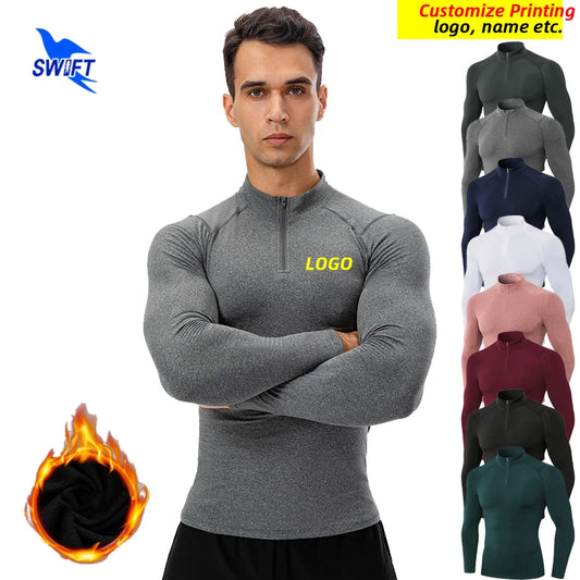 Custom Logo Mens Winter Fleece Long Sleeve Sportswear - Gym Running Compression Sweatshirt - ZOOMNSTORE