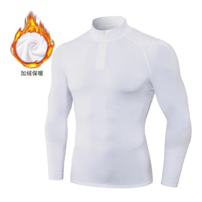 Custom Logo Mens Winter Fleece Long Sleeve Sportswear - Gym Running Compression Sweatshirt - ZOOMNSTORE