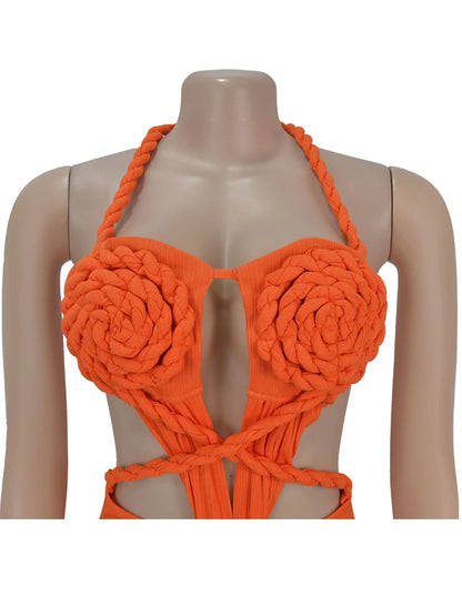 Orange Cut-Out Ruched Maxi Dress - Sexy Halter Neck Backless Party Dress - ZOOMNSTORE