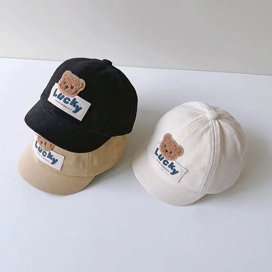 Cute Bear Baby Duck Tongue Hat Short Brim Children Baseball Hats Solid Cotton Kids Duckbill Cap Fashion Sunshade Visors 1-3Year - ZOOMNSTORE