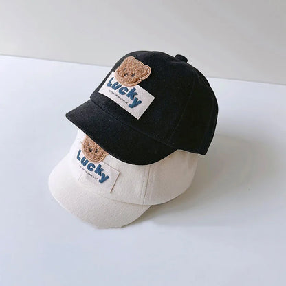 Cute Bear Baby Duck Tongue Hat Short Brim Children Baseball Hats Solid Cotton Kids Duckbill Cap Fashion Sunshade Visors 1-3Year - ZOOMNSTORE
