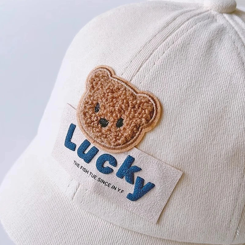 Cute Bear Baby Duck Tongue Hat Short Brim Children Baseball Hats Solid Cotton Kids Duckbill Cap Fashion Sunshade Visors 1-3Year - ZOOMNSTORE