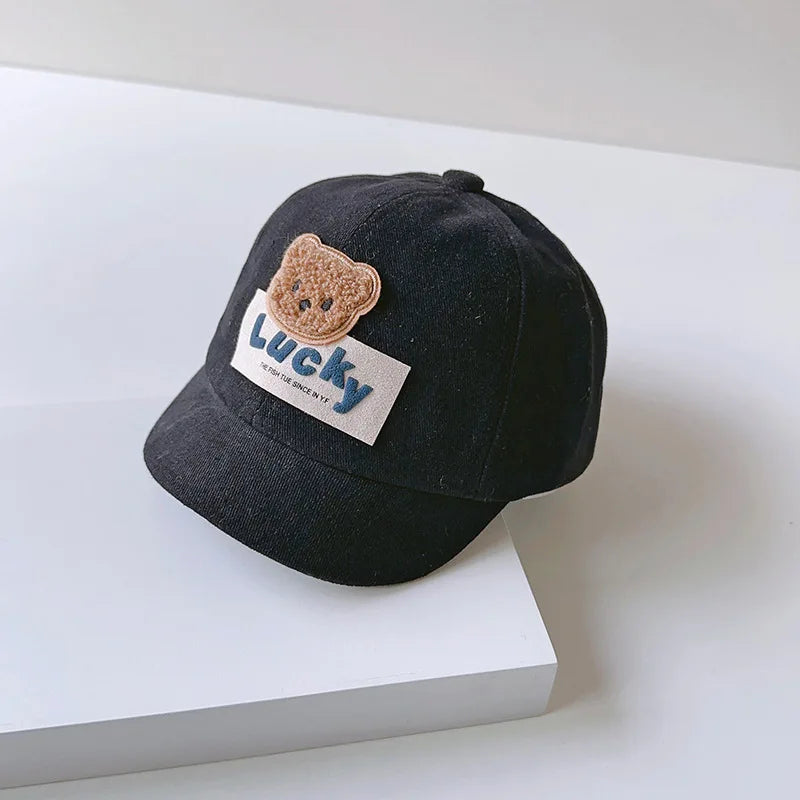 Cute Bear Baby Duck Tongue Hat Short Brim Children Baseball Hats Solid Cotton Kids Duckbill Cap Fashion Sunshade Visors 1-3Year - ZOOMNSTORE
