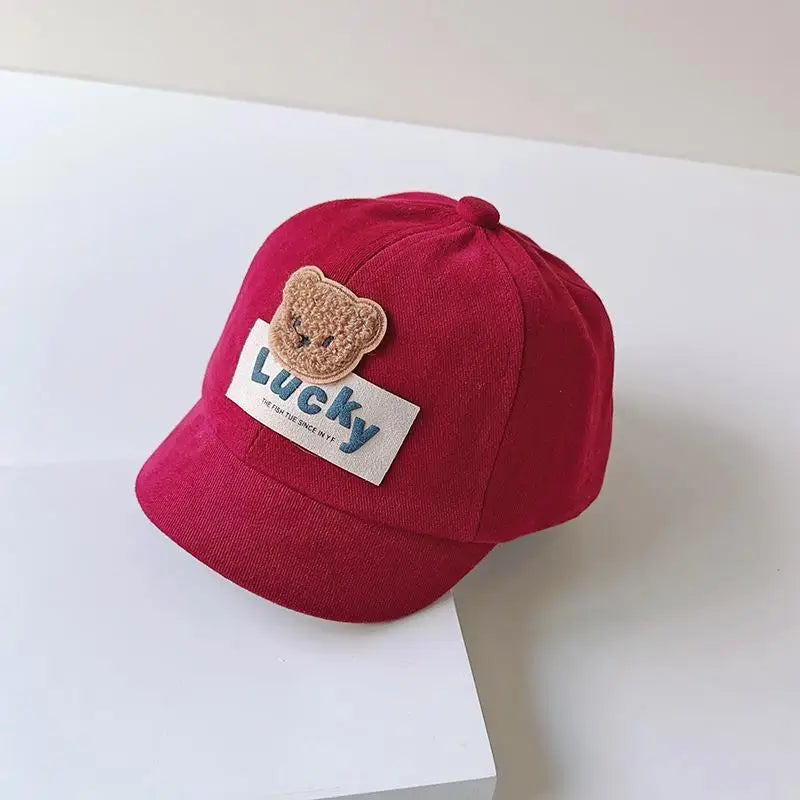 Cute Bear Baby Duck Tongue Hat Short Brim Children Baseball Hats Solid Cotton Kids Duckbill Cap Fashion Sunshade Visors 1-3Year - ZOOMNSTORE
