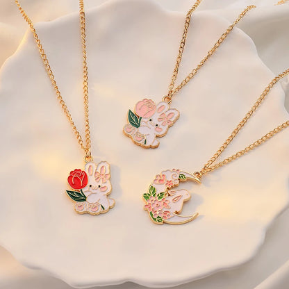 Cute Bunny Necklace - Rose Moon Pendant Jewelry for Kids - ZOOMNSTORE