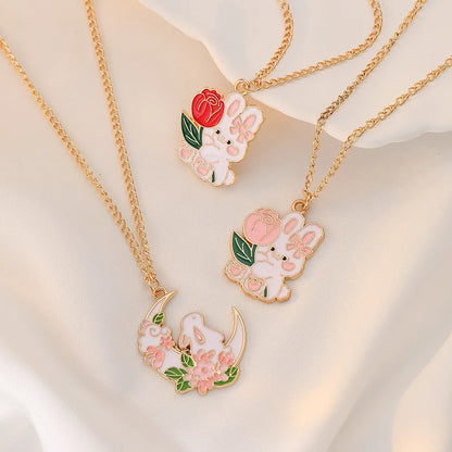Cute Bunny Necklace - Rose Moon Pendant Jewelry for Kids - ZOOMNSTORE
