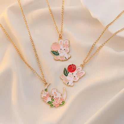 Cute Bunny Necklace - Rose Moon Pendant Jewelry for Kids - ZOOMNSTORE