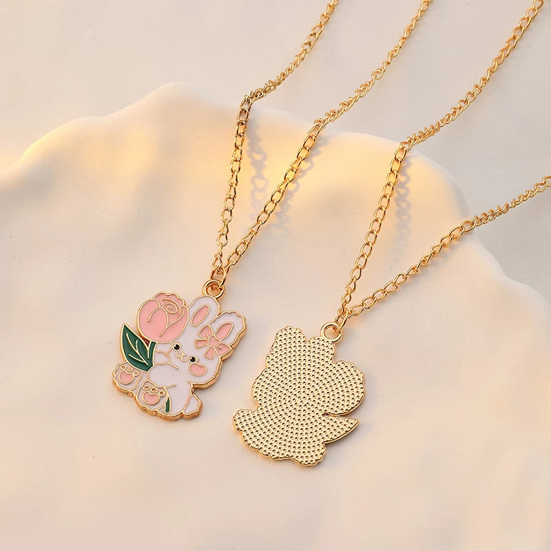 Cute Bunny Necklace - Rose Moon Pendant Jewelry for Kids - ZOOMNSTORE