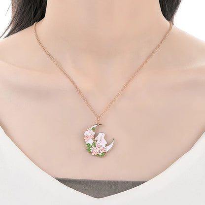 Cute Bunny Necklace - Rose Moon Pendant Jewelry for Kids - ZOOMNSTORE