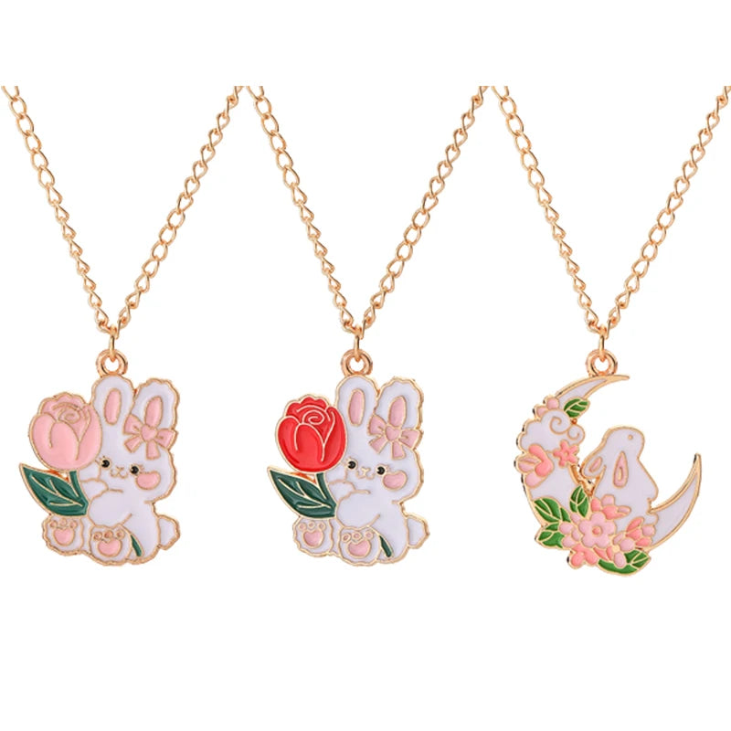 Cute Bunny Necklace - Rose Moon Pendant Jewelry for Kids - ZOOMNSTORE