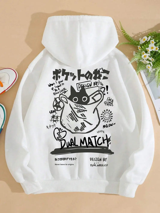 Cute Cat Hoodie - Casual Cartoon Sweatshirt for Women - ZOOMNSTORE