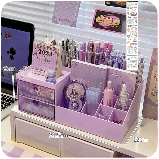 Cute Desk Organizer Box - Kawaii Multi Grid Storage, Pen Holder & Drawer - ZOOMNSTORE