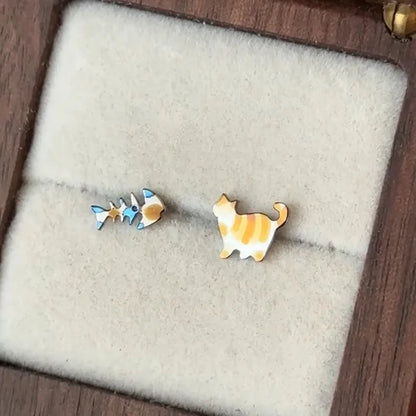 Cute Fish Cat Earrings - Retro Asymmetrical Cartoon Jewelry for Women - ZOOMNSTORE
