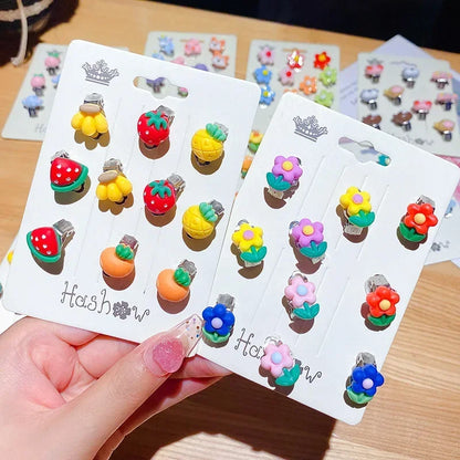 Cute Flower Ear Clips - 10pcs Girls Earrings No Ear Hole Jewelry for Kids - ZOOMNSTORE