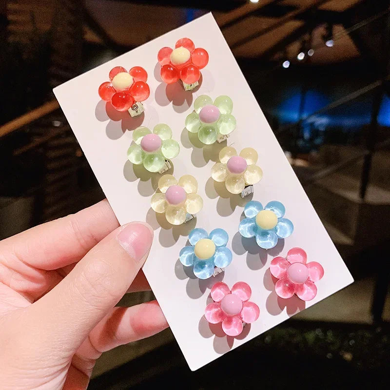 Cute Flower Ear Clips - 10pcs Girls Earrings No Ear Hole Jewelry for Kids - ZOOMNSTORE