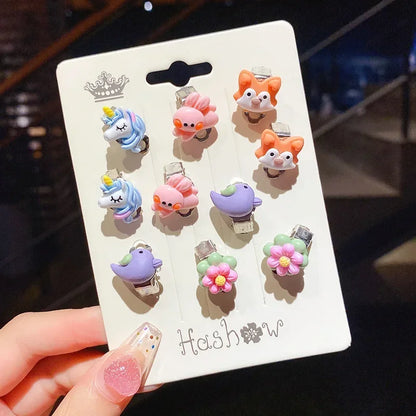 Cute Flower Ear Clips - 10pcs Girls Earrings No Ear Hole Jewelry for Kids - ZOOMNSTORE
