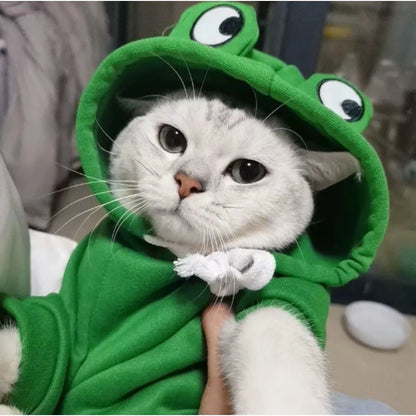 Cute Frog Pet Hoodie – Winter Warm Velvet Lined Dog & Cat Sweater - ZOOMNSTORE